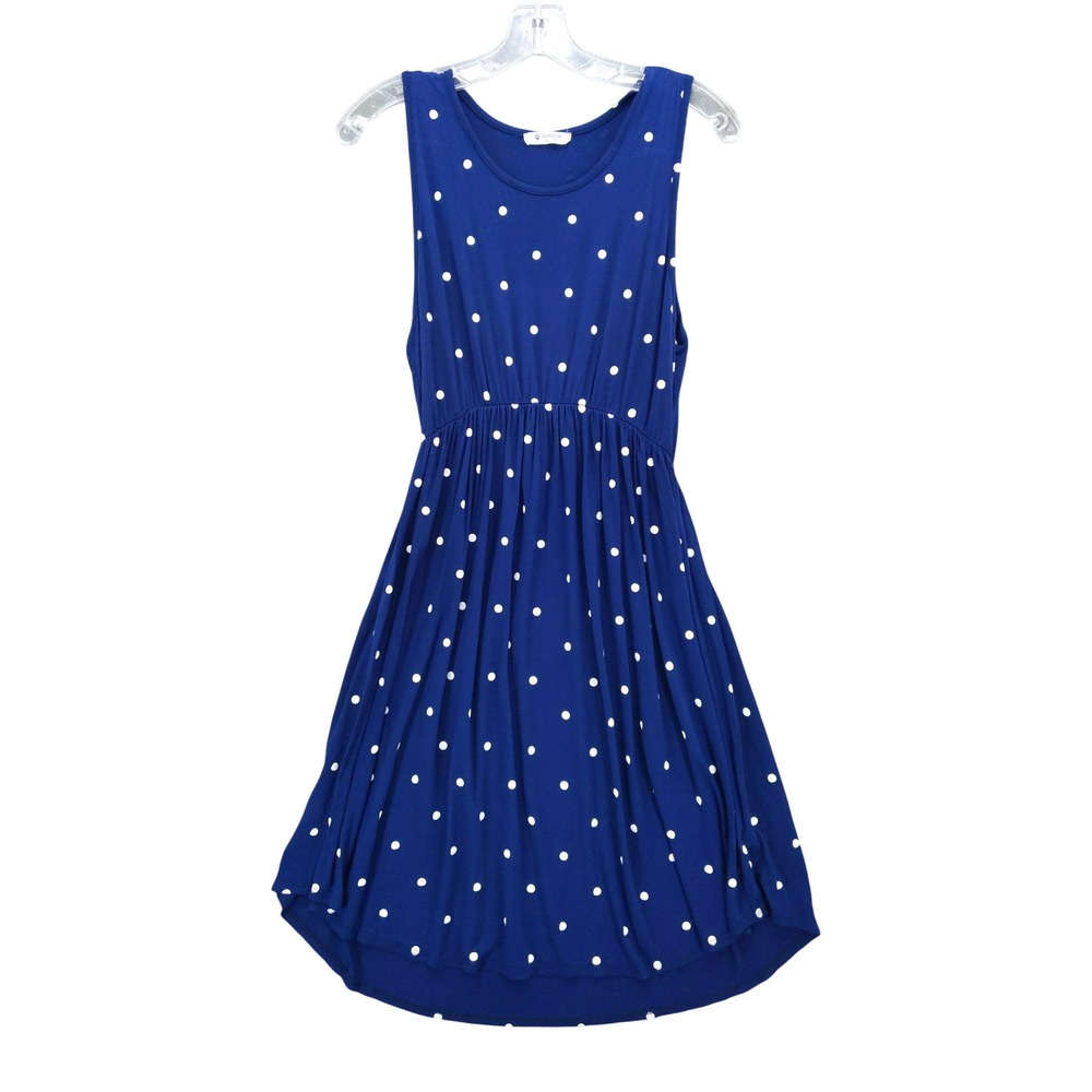 BOMBOM Polka Dot Dress Sleeveless Blue Stretchy‎ Soft Rayon Sz M